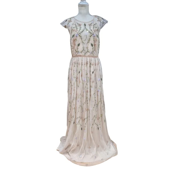 ASOS DESIGN pretty embroidered floral and sequin mesh maxi dress Size 12 - Picture 3 of 14